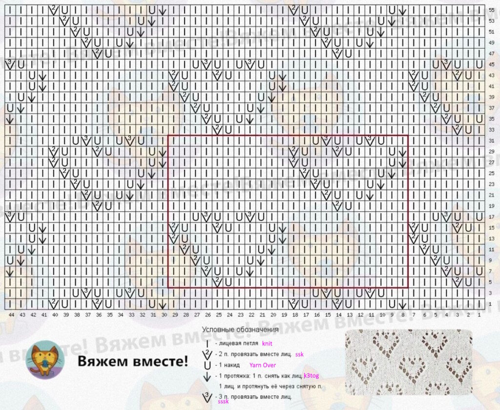 lace hearts chart knit